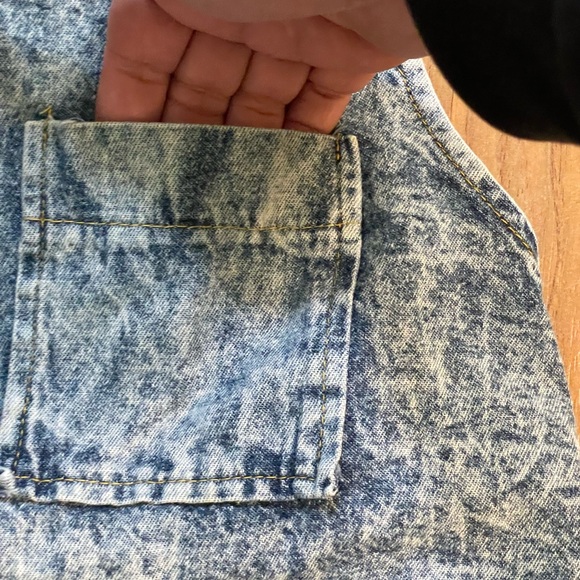 Vintage Hollywood Blvd Acid Wash Racerback Denim Dress Button Front Pockets L - Picture 6 of 10